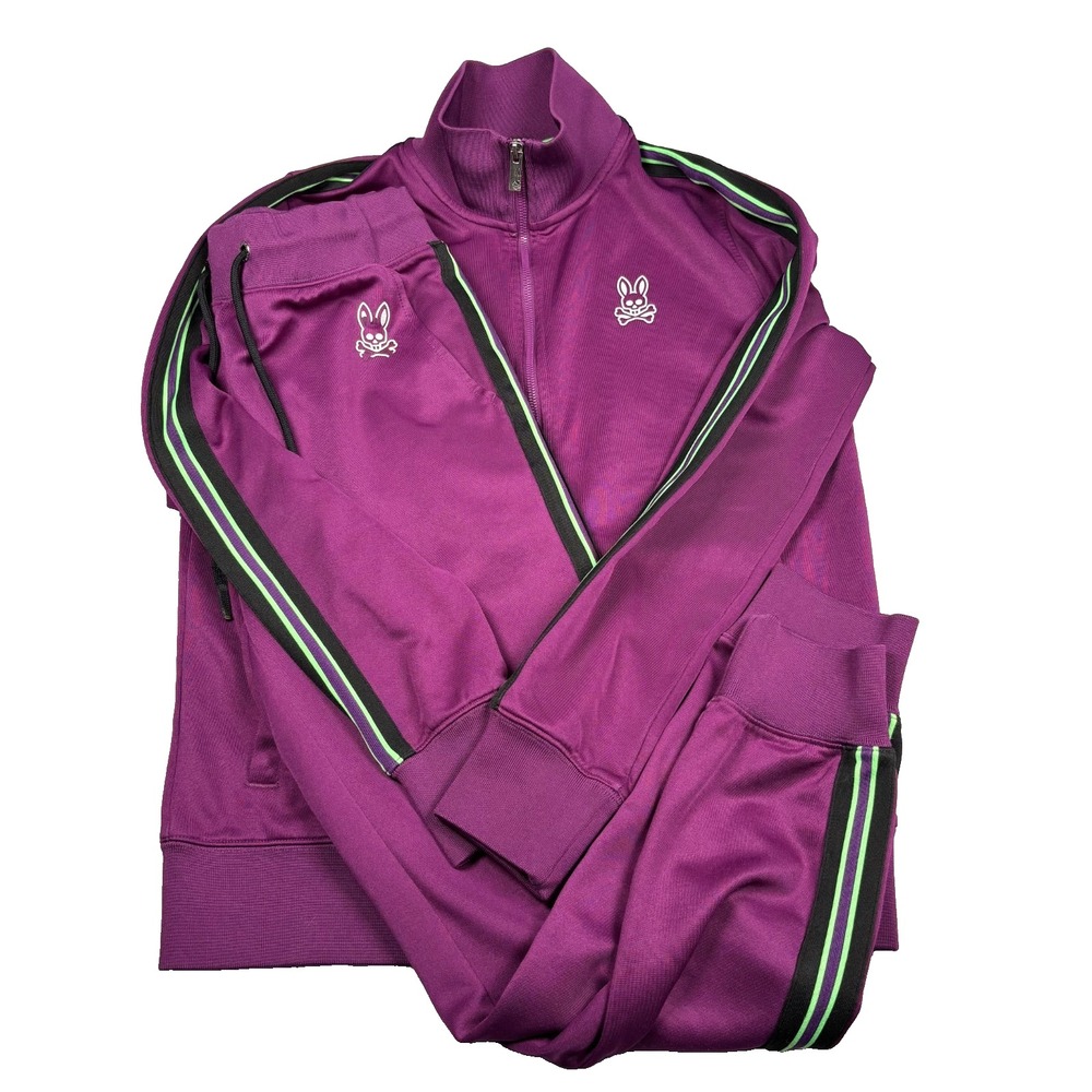 Psycho Bunny Tracksuit Men's Small Purple Full Zip Jacket Jogger Pants Set